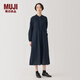 無(wú)印良品（MUJI）女式 棉 長(zhǎng)袖連衣裙 女裝 裙子 春季 長(zhǎng)裙 純棉 BC2KVA4A 深藏青色 M (160/84A)
