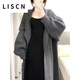 LISCN高級感法式復古翻領(lǐng)長款毛衣高個子針織寬松慵懶風外套秋冬厚開衫 灰色 M