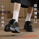 JOBG小皮鞋系帶女2024新款英倫風(fēng)內(nèi)增高女鞋單鞋松糕鞋厚底樂福鞋 亮光黑 36