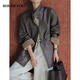 RHUDE FOG品牌女裝復(fù)古皮衣外套女2025春秋新款休閑顯瘦翻領(lǐng)單排扣正反兩面 咖色 M