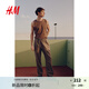 H&M男裝休閑褲2025秋季新款休閑寬松直筒運(yùn)動(dòng)亞麻混紡長褲1253401 深米色 M 175/88