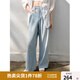 獨(dú)束（DUSHU）大碼女裝淺色牛仔褲夏2025年新款時(shí)尚百搭高腰條紋拼接直筒褲 淺牛仔藍(lán) 2XL （尺碼：4）