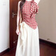 樂卡利套裝女款2025年時尚減齡夏裝綁帶上衣半身裙夏季小個子韓式兩件套 杏色 M