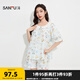 三福女夏季可愛(ài)卡通荷葉邊睡衣套裝 甜美寬松短袖家居服503527 藍(lán)色小狗 M