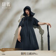 日著原創(chuàng)設(shè)計(jì)女裝2024夏季新款寬松透氣黑色抽褶減齡高腰連衣裙子 霞黑 L