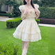 渝鼎福 連衣裙蛋糕裙法式甜美小飛袖短裙女裝蓬蓬短裙公主裙學院風夏裝 杏色 L 95-110
