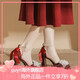 GUYN紅色lo鞋夏季緞面高級感珍珠蝴蝶結(jié)甜美配敬酒服婚鞋新娘高跟單鞋 香檳色cm 34