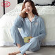 浪莎（LangSha）女士睡衣春秋款純棉長(cháng)袖開(kāi)衫中年媽媽家居服秋冬季加肥加大碼套裝 NXF-98151 XL [建議120-140斤]