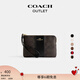 蔻馳（COACH）【七夕禮物】奧萊女士經(jīng)典標(biāo)志老花條紋圖案角拉鏈腕包卡包紅色 IM/胡桃木色/黑色