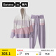 蕉內絨絨5系情侶睡衣男女士加絨加厚拼色家居服套裝連帽開衫款秋冬季 【女士開衫】芋粉拼色 L