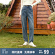 森馬（Semir）牛仔褲女抓毛長褲舒適復(fù)古風(fēng)2024冬季潮流寬松錐形褲109724124003
