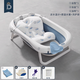 蒂愛(ài)嬰兒洗澡盆 新生兒折疊浴盆套裝 浴墊浴網(wǎng)溫度計禮包升級款鳶尾藍