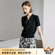 顏域黑色系帶針織衫女裝2024新款夏季時(shí)尚簡(jiǎn)約蝴蝶結(jié)短袖氣質(zhì)上衣 黑色 XL/42