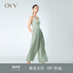 OVV2023春夏新款女裝醋酸隨附腰帶寬松飄逸闊腿百褶裙褲 薄荷綠（凈色）08 S