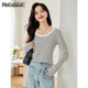 品彩（PinCai）長(cháng)袖T恤女春秋經(jīng)典條紋圓領(lǐng)打底衫修身顯瘦百搭上衣P143T2003