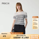 PRICH經(jīng)典撞色條紋針織衫2025夏季新款短袖寬松休閑透氣上衣女 39象牙白色 M