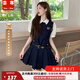 蕓蕁裙子女夏季2025新款韓系甜美學(xué)院風(fēng)藏青色百褶背心連衣裙女疊穿白 [單件]藏青色背心裙 L