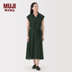 無印良品（MUJI） 女式強(qiáng)捻法國袖連衣裙女裝裙子長裙25年夏季連身裙 BC2LMC5S 深綠色 M (160/84A)
