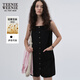 Teenie Weenie【含亞麻】小熊女裝春夏高智感法式氣質(zhì)白色連衣裙 黑色 L