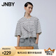 JNBY/江南布衣條紋短款T恤女短袖寬松圓領(lǐng)上衣簡約夏季5N2110310 099/黑色系花型 S