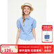 ELLE KIDS童裝 春夏季女童甜美風經(jīng)典格紋泡泡袖全棉透氣娃娃領(lǐng)短袖襯衫 藍白格子 165 (M)