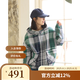 無色無味【經(jīng)典休閑】春裝亞麻休閑格子連帽藍綠格森系通勤長袖短外套女裝 藍綠格紋 XL (40)