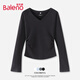 班尼路（Baleno）V領修身褶皺長袖T恤女2025秋冬季新款親膚軟糯舒適透氣百搭打底衫