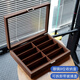 汐一8位黑胡桃木紋眼鏡收納收藏展示盒家用多格墨鏡太陽(yáng)鏡收納盒 胡桃木紋+棕色內飾 35*26*7.5cm