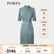 PORTS寶姿女裝2024夏季新款時尚優(yōu)雅不對稱疊片緞面中袖連衣裙 波羅地海藍 L (8)