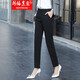 韓依索絲高腰休閑褲女直筒褲春秋新款小直筒百搭韓版九分褲煙管褲女褲 黑色春秋-長(cháng)褲 3XL 適合155至163