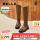 百麗（Belle）七夕禮物周雨彤同款月光騎士靴女商場款顯瘦長靴3EL73DG4 焦糖棕(啞光面) 39 (245mm)