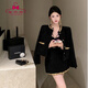 蜜樂(lè )奇春秋季富家千金小香風(fēng)套裝裙女名媛洋裝亮片短外套新款半裙兩件套 黑色亮片外套+裙【兩件】 XL 114-124斤左右