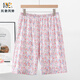 其他其她中老年純棉短褲家居褲媽媽全棉五分睡褲寬松大碼老人大褲衩奶奶褲 迎春花 淺粉 2XL 建議120-140斤
