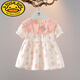 G.duck女寶寶夏季純棉連衣裙甜美可愛(ài)小公主裙嬰兒上衣女童夏天短袖裙子 粉紅色 100 cm