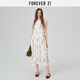 FOREVER21無袖連衣裙女2025年夏季新款法式度假風清新印花甜美休閑背心長裙 花灰米色 M