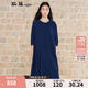 斯琴2022夏季新品女深蘭圓領(lǐng)刺繡五分袖系帶連衣裙長(cháng)裙 BBXQ00428 深蘭 L