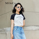 MO&Co.美式復古丘比特印花撞色插肩袖圓領(lǐng)短袖微修身T恤上
