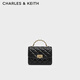CHARLES&KEITH25秋季新品菱格鏈條手提斜挎包小方包包女包七夕禮物CK2-50701608 Black黑色 S