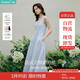 茵曼（INMAN）法式收腰顯瘦方領(lǐng)吊帶連衣裙女裝2025夏季新品長裙子 藍(lán)色 M