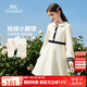 英氏（YEEHOO）女童連衣裙兒童裙子中大童裝娃娃領(lǐng)長裙學(xué)院風(fēng)淑女秋裝 米白 120