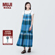 無印良品（MUJI）女式馬德拉斯格紋吊帶連衣裙女裝裙子格子裙純棉全棉長裙BC2IIA4S 藍(lán)色格紋 M 160/84A