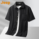 JEEP吉普休閑短袖襯衫男士2025新款純棉襯衣夏季寬松上衣服男外套 黑色 L