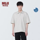 無印良品 MUJI 男式 防紫外線涼感寬版五分袖POLO衫 短袖硬核防曬涼感物語(yǔ) 淺灰色 L （175/100A）