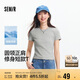 森馬（Semir）涼感T|短袖T恤女短款刺繡修身2025基礎(chǔ)圓領(lǐng)正肩夏裝109325100007