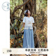 紫涵（ZIHAN）紫涵闊腿牛仔裙褲女夏季氣質(zhì)高腰顯瘦寬松拖地長褲休閑褲 牛仔藍 L