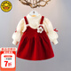 G.DUCKKIDS小黃鴨女童套裝春秋季女寶寶周歲禮服秋冬裝兒童衣服嬰幼兒公主裙 紅色【不加絨】 加絨 73 尺碼5-7個(gè)月建議寶寶13-18斤c