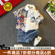 G.DUCKKIDS小黃鴨童裝男童套裝夏季2025新款兒童衣服男小童襯衫牛仔短褲夏裝 白色 90 尺碼建議1~2歲cm
