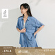 茵曼（INMAN）100%萊賽爾涼感法式牛仔襯衫2025夏季女裝新款寬松短袖襯衣 牛仔藍(lán) XL