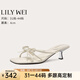 Lily Wei女夏白色法式溫柔風(fēng)涼拖鞋大碼貓跟露趾方頭高跟涼鞋純欲不累腳 奶白色【跟高4cm】 36