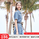 百圖betu女裝夏季新款連體褲復(fù)古水洗牛仔工裝連體褲女2404D05 牛仔色 L